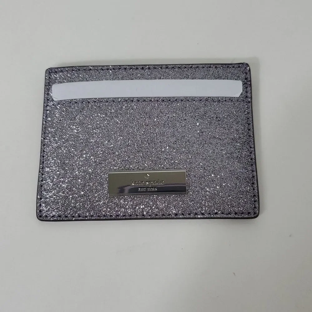 Kate Spade Kenzie Glitter Cardholder Candied Flower Silver NIB